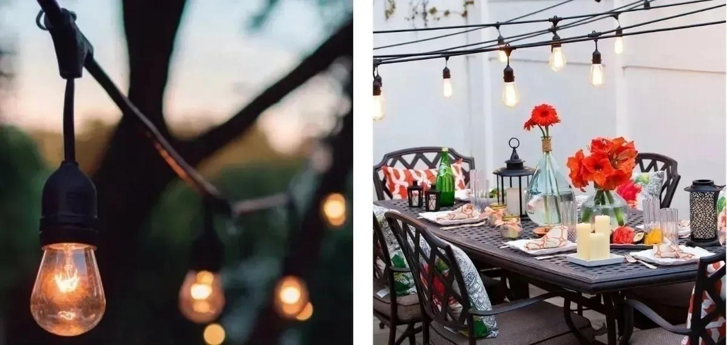 Guirnalda Impermeable 10 Metros Con Ampolletas E27 Vintage Negro-2