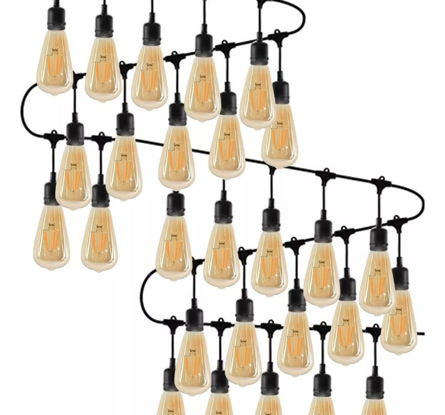 Guirnalda Impermeable 10 Metros Con Ampolletas E27 Vintage Negro-4