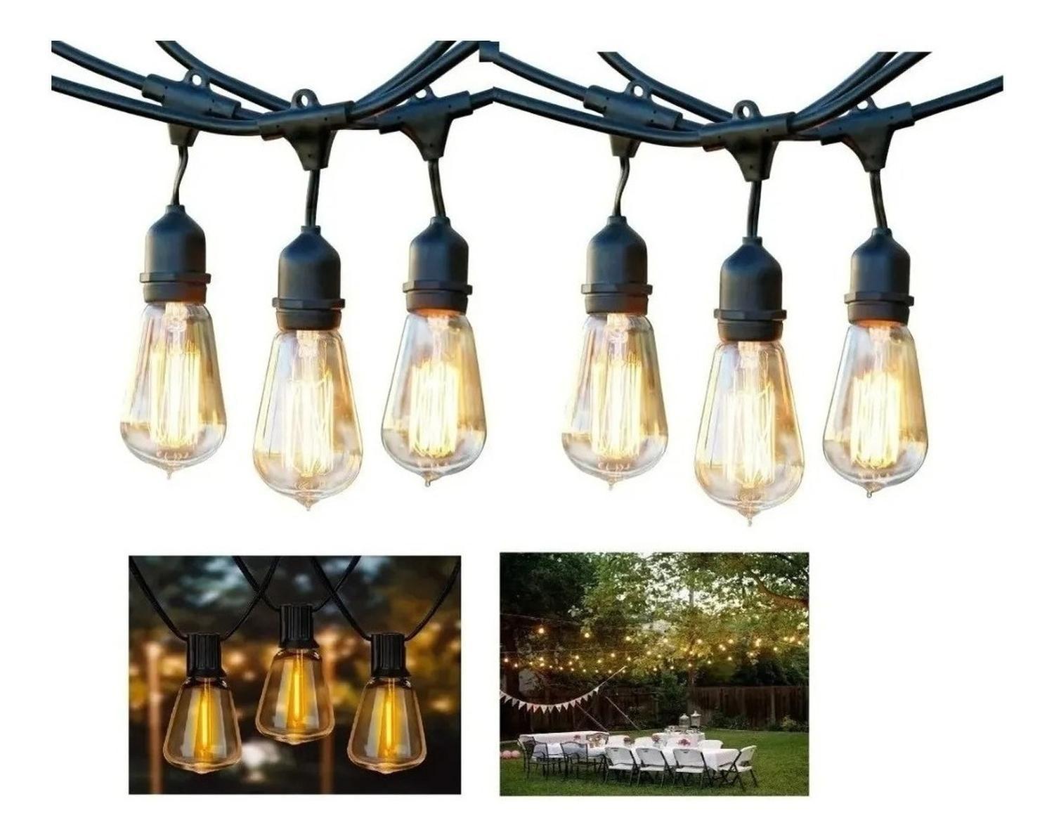 Guirnalda Impermeable 10 Metros Con Ampolletas E27 Vintage Negro-5