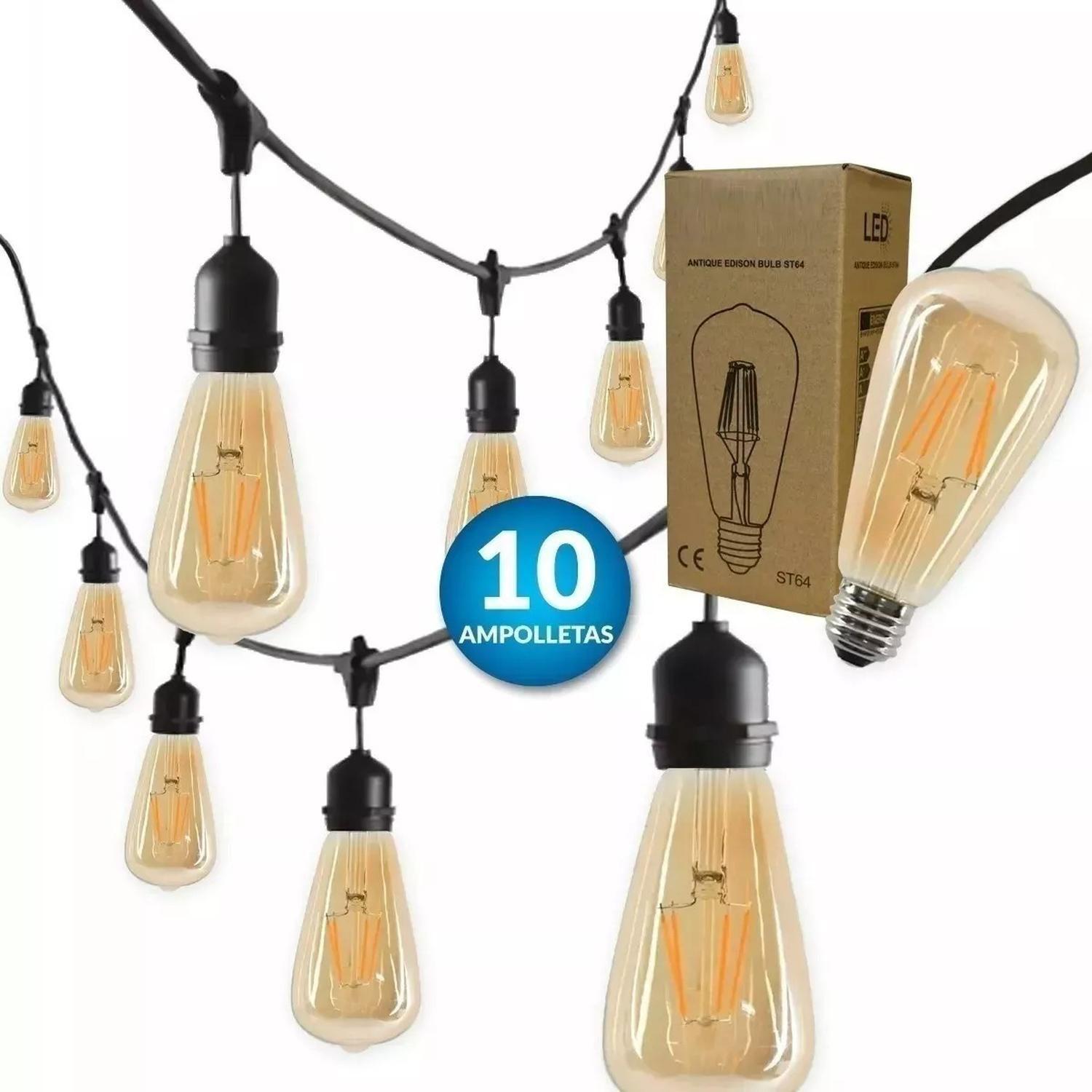 Guirnalda Impermeable 10 Metros Con Ampolletas E27 Vintage Negro-6