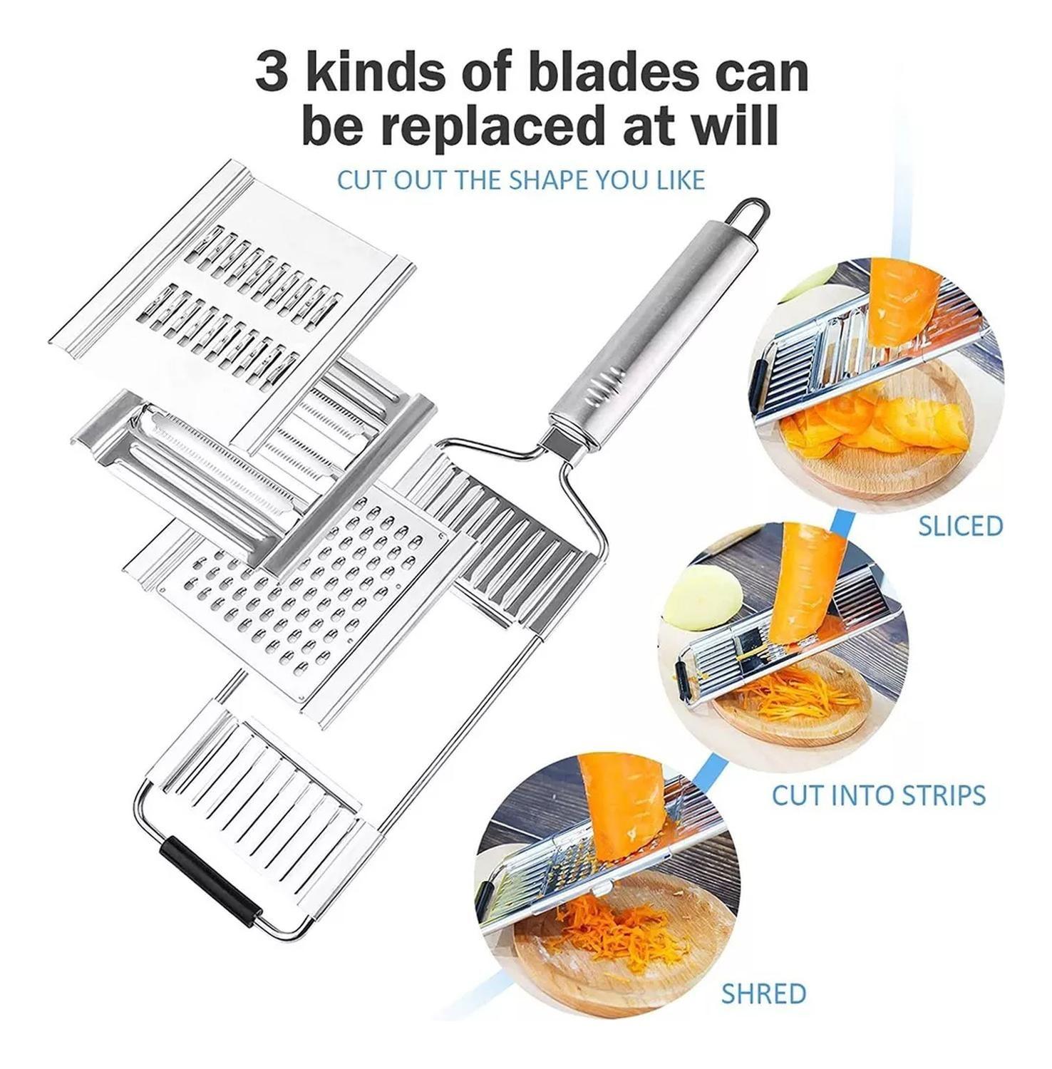 Rallador Cortador De Verduras 3en1 Multiusos Rallador Queso Plateado-1