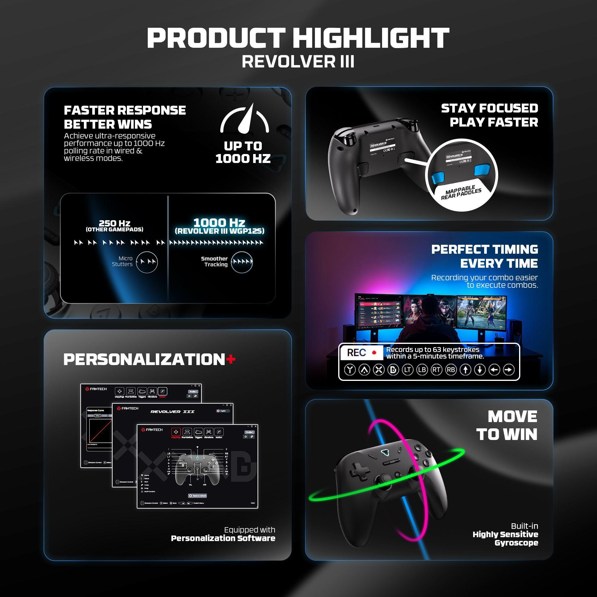 Control Inalámbrico Fantech Revolver III WGP12S Hall Effect para Nintendo Switch y PC-3