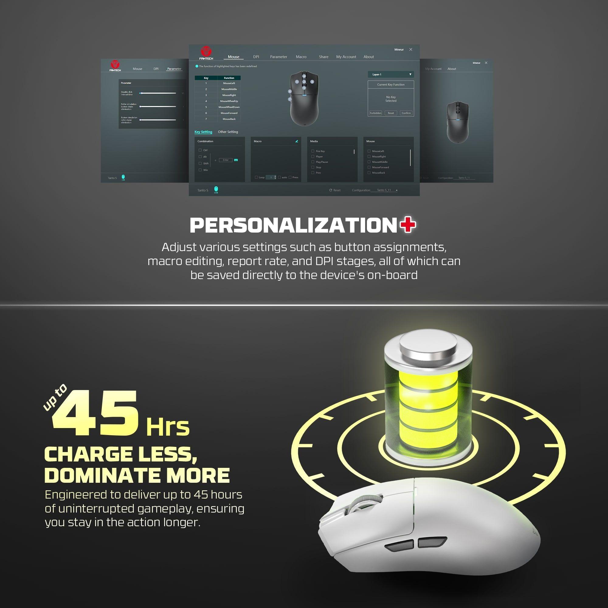 Mouse Inalámbrico Gamer Fantech WG13E Tanto E 12000 DPI Dock RGB Tri-Modo 1000Hz-6