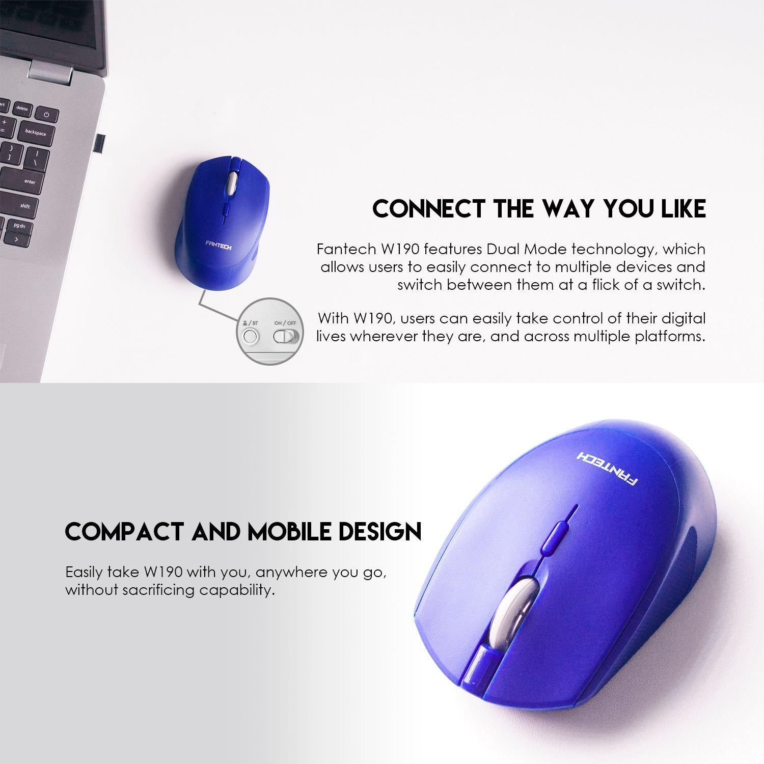 Mouse Inalámbrico Fantech W190 Bluetooth y USB Silencioso Ambidiestro 200 Horas-3