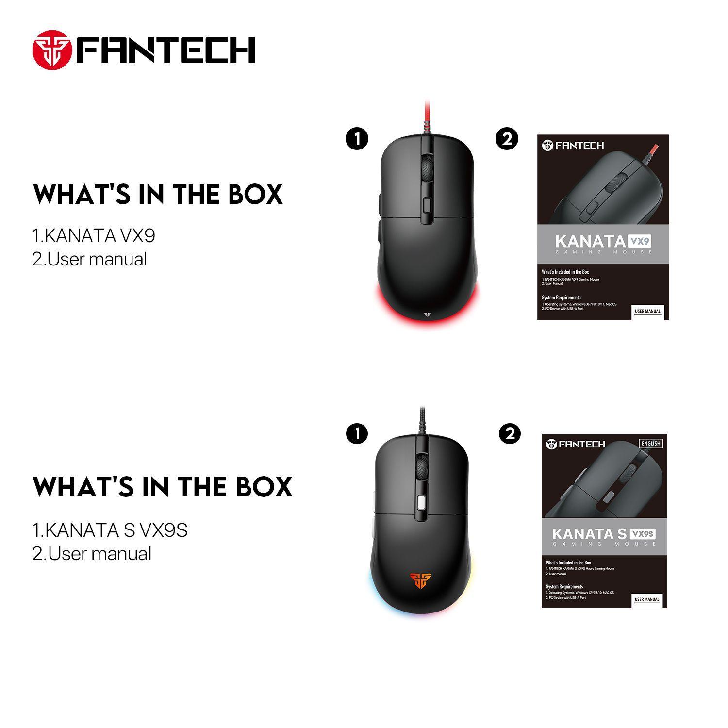 Mouse Gamer Fantech VX9 Kanata 3600 DPI Ambidiestro Ultraliviano con Iluminación LED-2