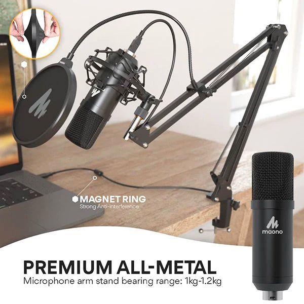 Micrófono profesional cardioide USB MAONO Kit AU-A04 Anti pop + Brazo Boom-2