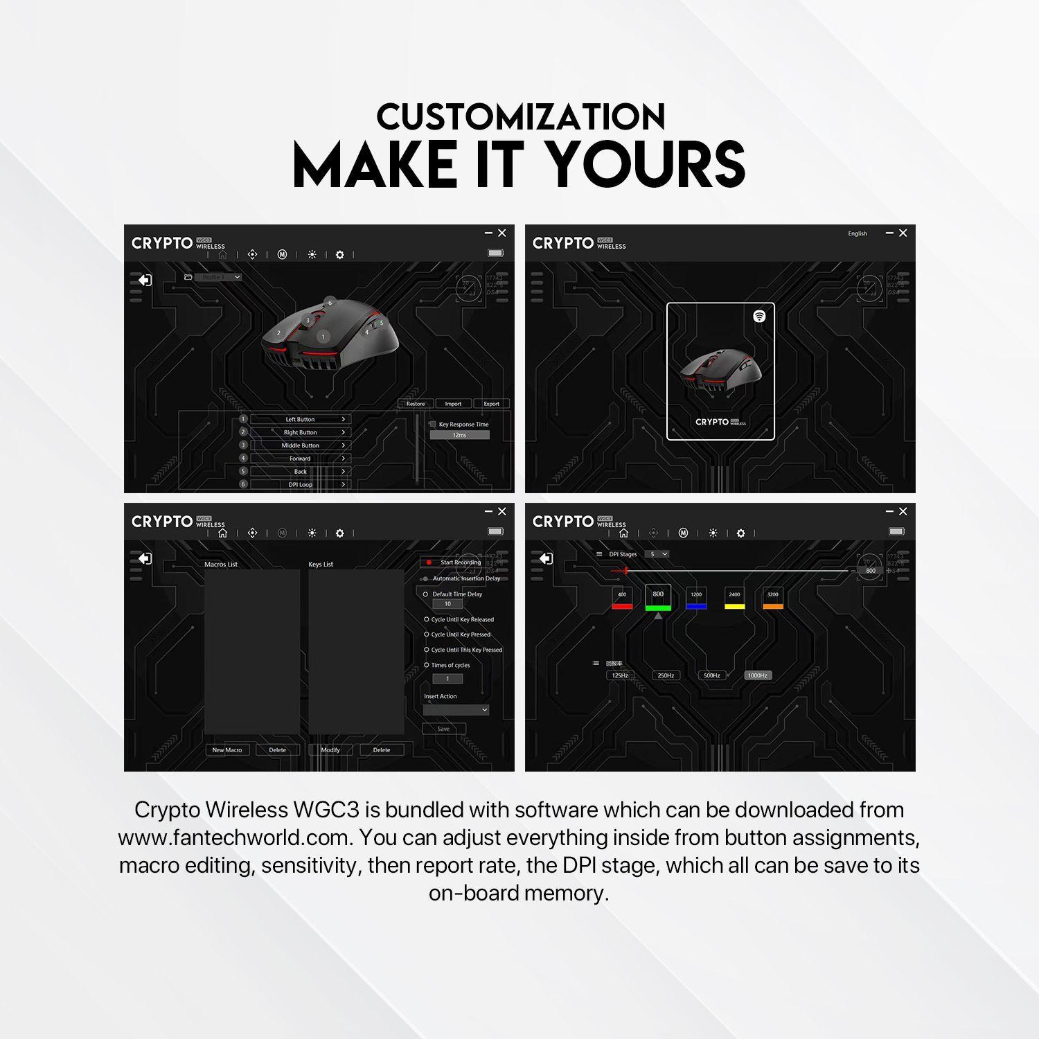 Mouse Inalámbrico Gamer Fantech WGC3 Crypto 10000 DPI Wireless 2.4GHz RGB-3