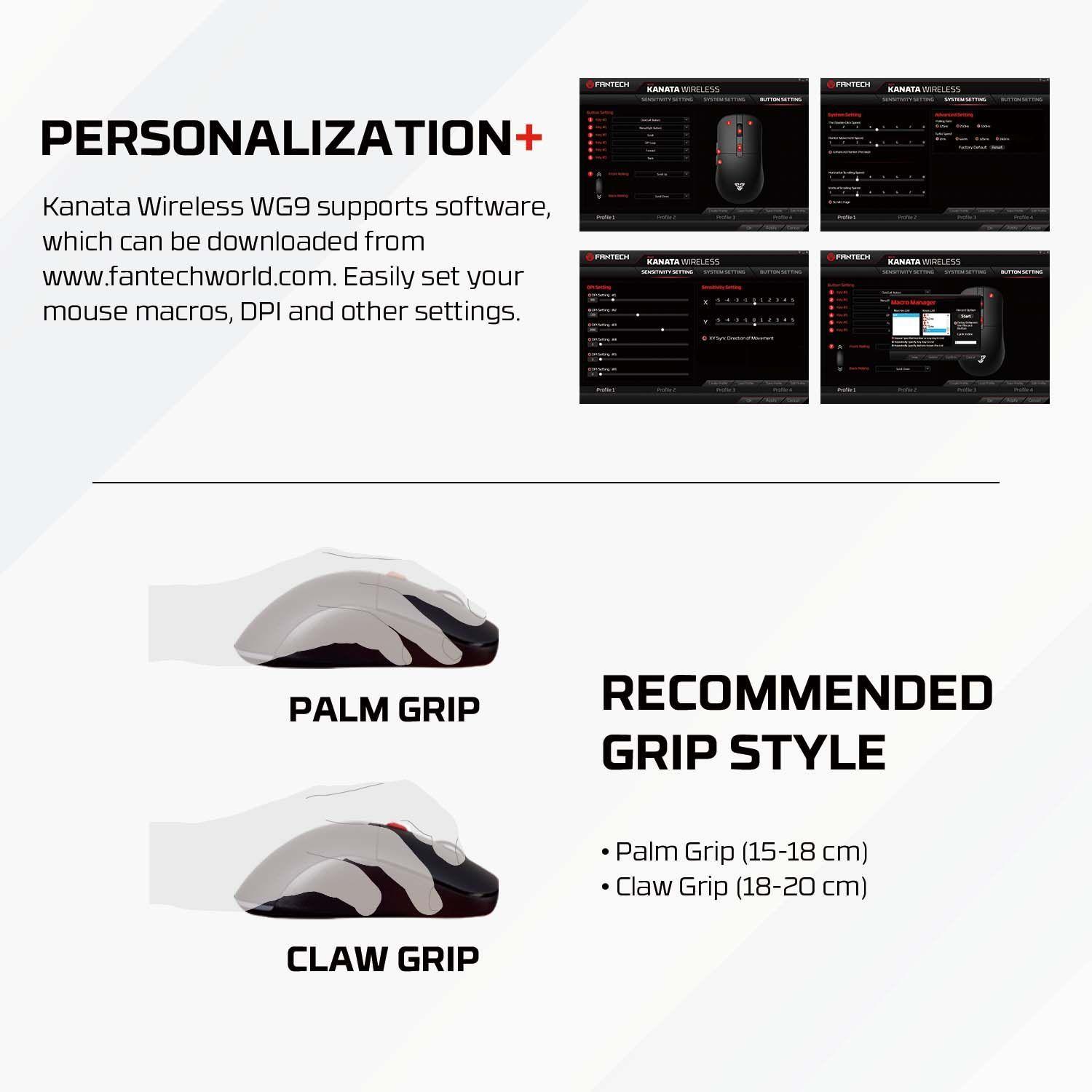 Mouse Inalámbrico Fantech WG9 Kanata Wireless RGB 2000 DPI con Sensor Pixart-2