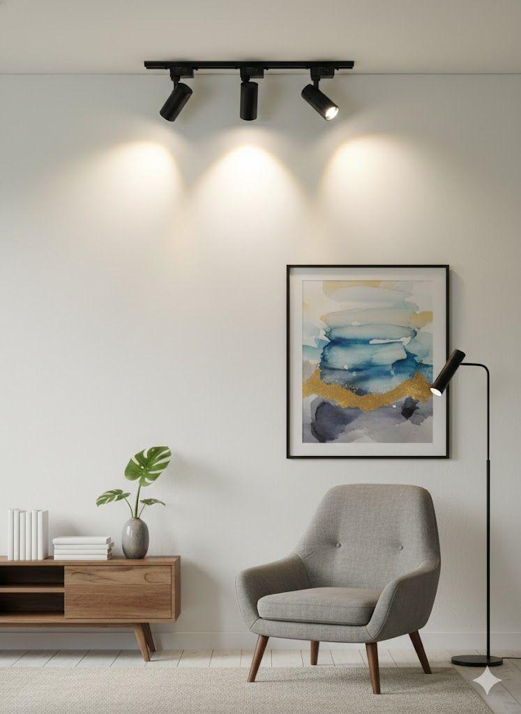 Lámpara 6 Focos Negros Gu10 Luz Cálida con 2 Riel de 1mt más Unión-5