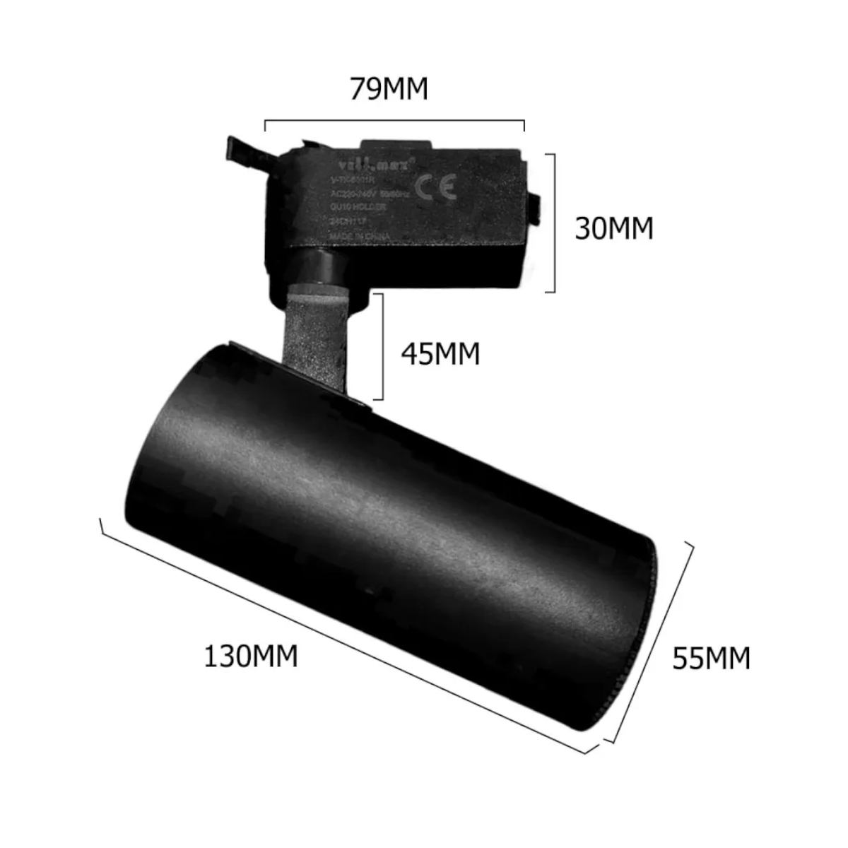 Lámpara 3 Focos Gu10 Negros Luz Cálida con Riel Monofásico de 1mt-2