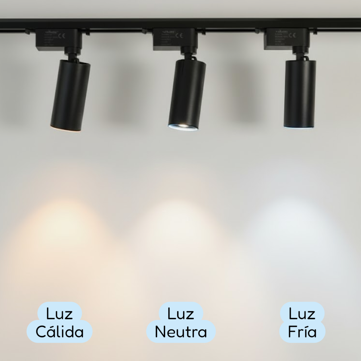 Lámpara 3 Focos Gu10 Negros Luz Cálida con Riel Monofásico de 1mt-5