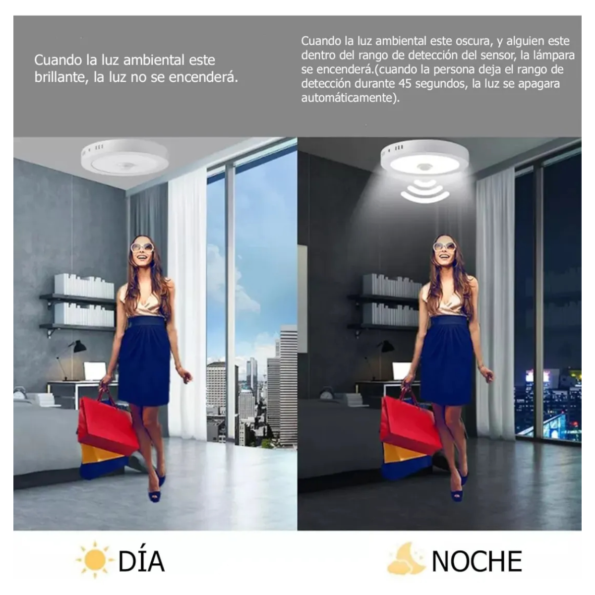 2 Focos 18W Sobrepuesto Luz Cálida con Sensor de Movimiento-2