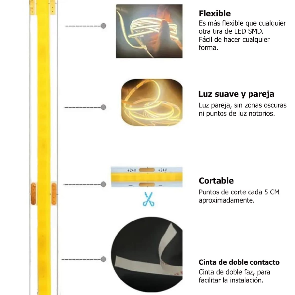 Cinta Led 12V 5mt Cob Luz Azul + Transformador + Conector-2