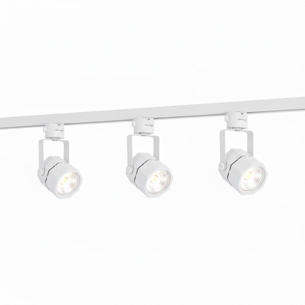 Lámpara 3 Focos Blancos Hexagonal Luz Fría con Riel de 1 Metro-0