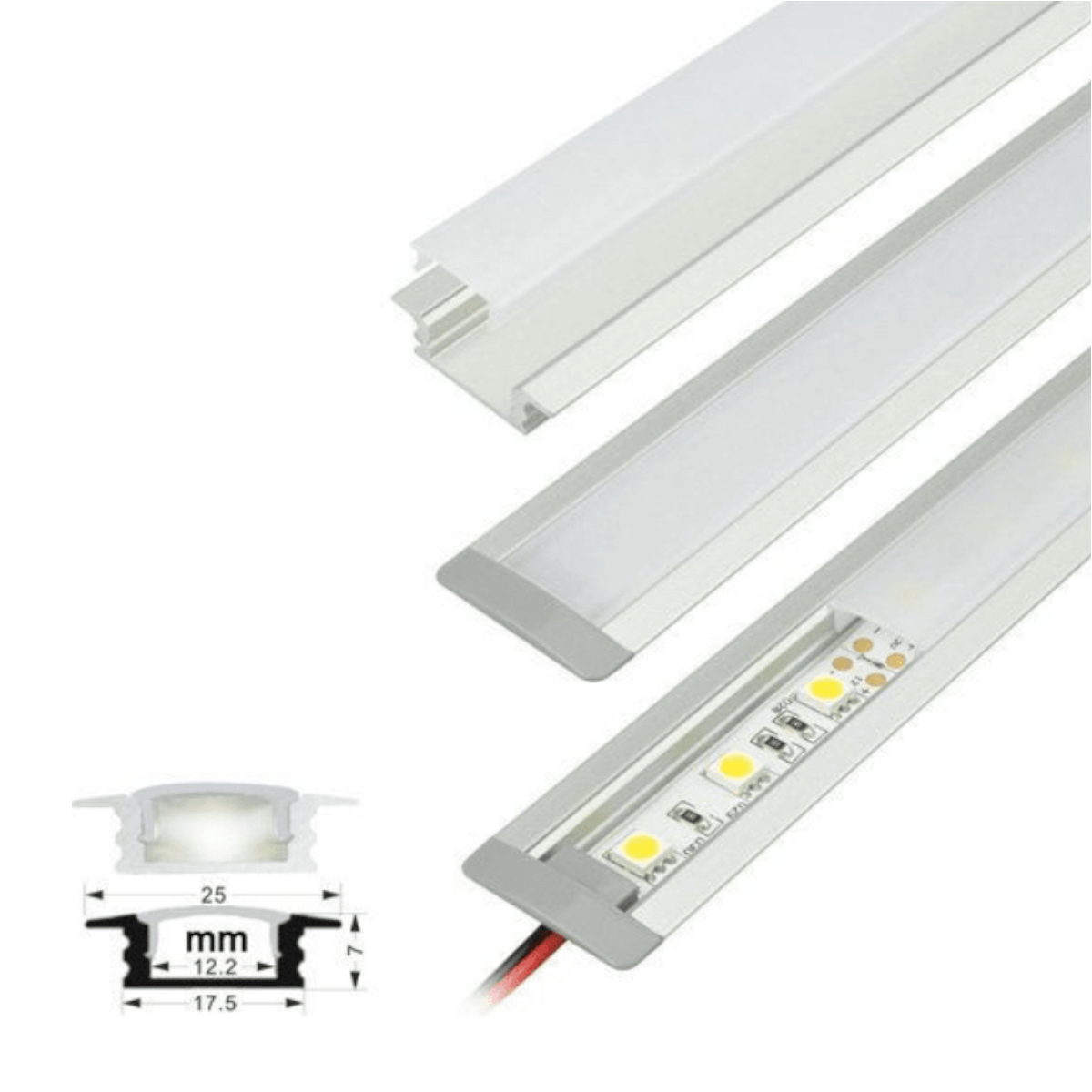9 Perfiles de 1 metro Plano Embutido para Cinta Led 1204-2