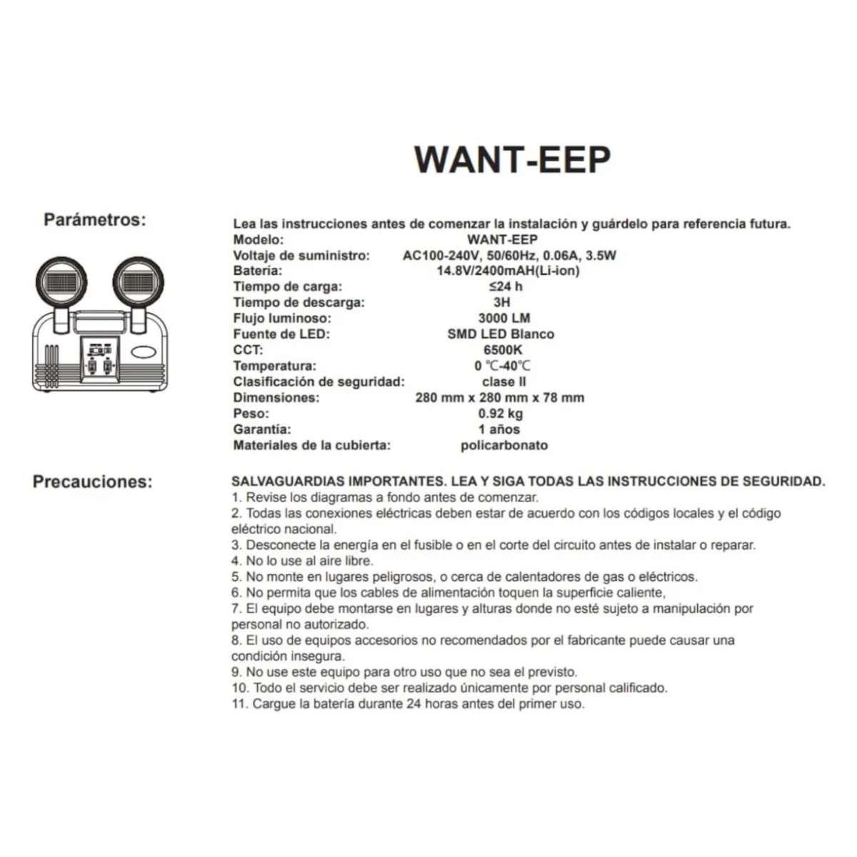 Lámpara Emergencia Profesional Mickey 3 Horas 3000 Lúmenes-3