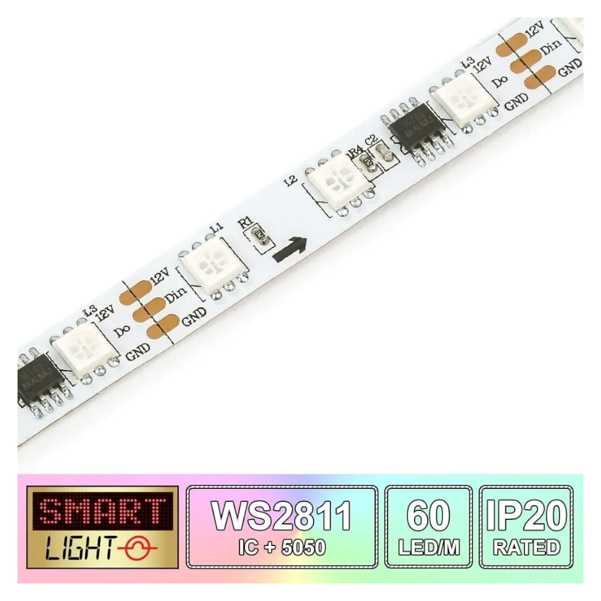 Cinta Led 12V 5050 Digital 30Led/m RGB 5mt más Control Remoto-4