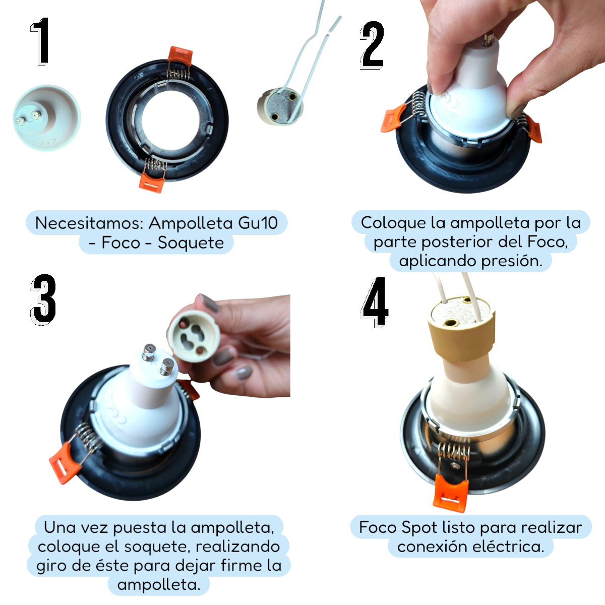10 Focos Spot Redondos Embutidos Negro/Plata Luz Fría-7