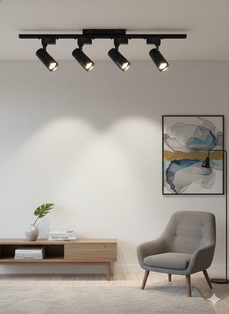 Lámpara 8 Focos Negros Gu10 Luz Cálida con 2 Riel de 1mt más Unión-5