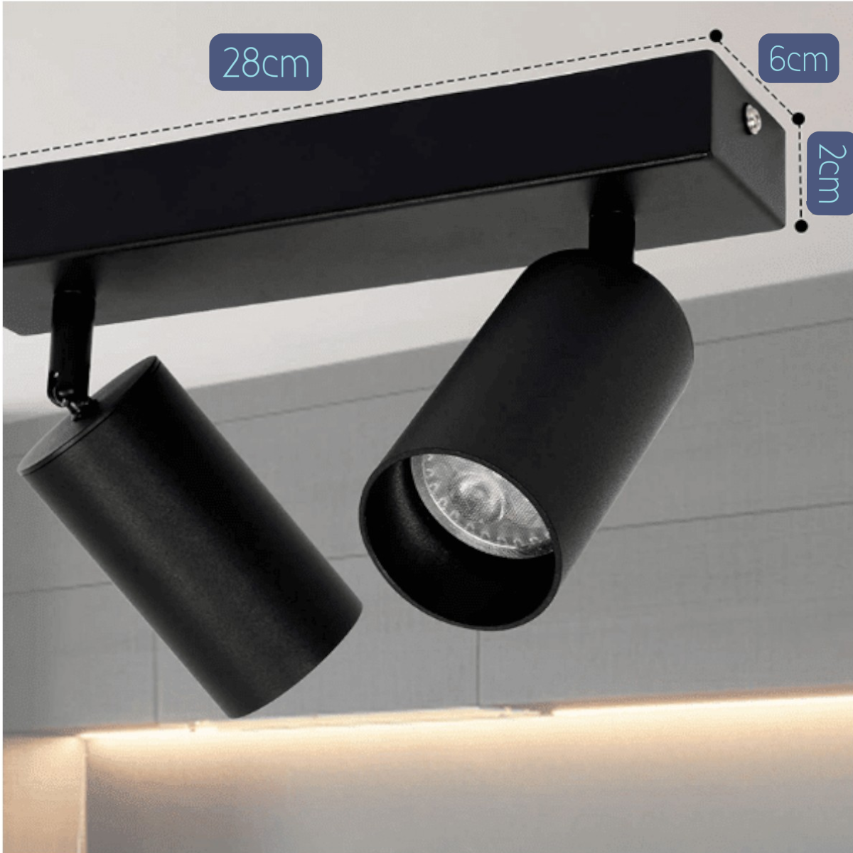 2 Aplique Altair II con 2 Focos Cilindro Negro Luz Fría-5