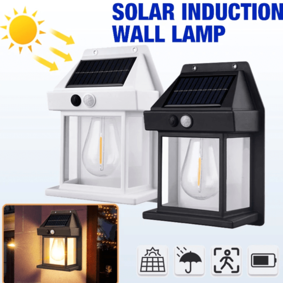 4 Apliqué de Muro Solar Blanco con Sensor Luz Cálida-4