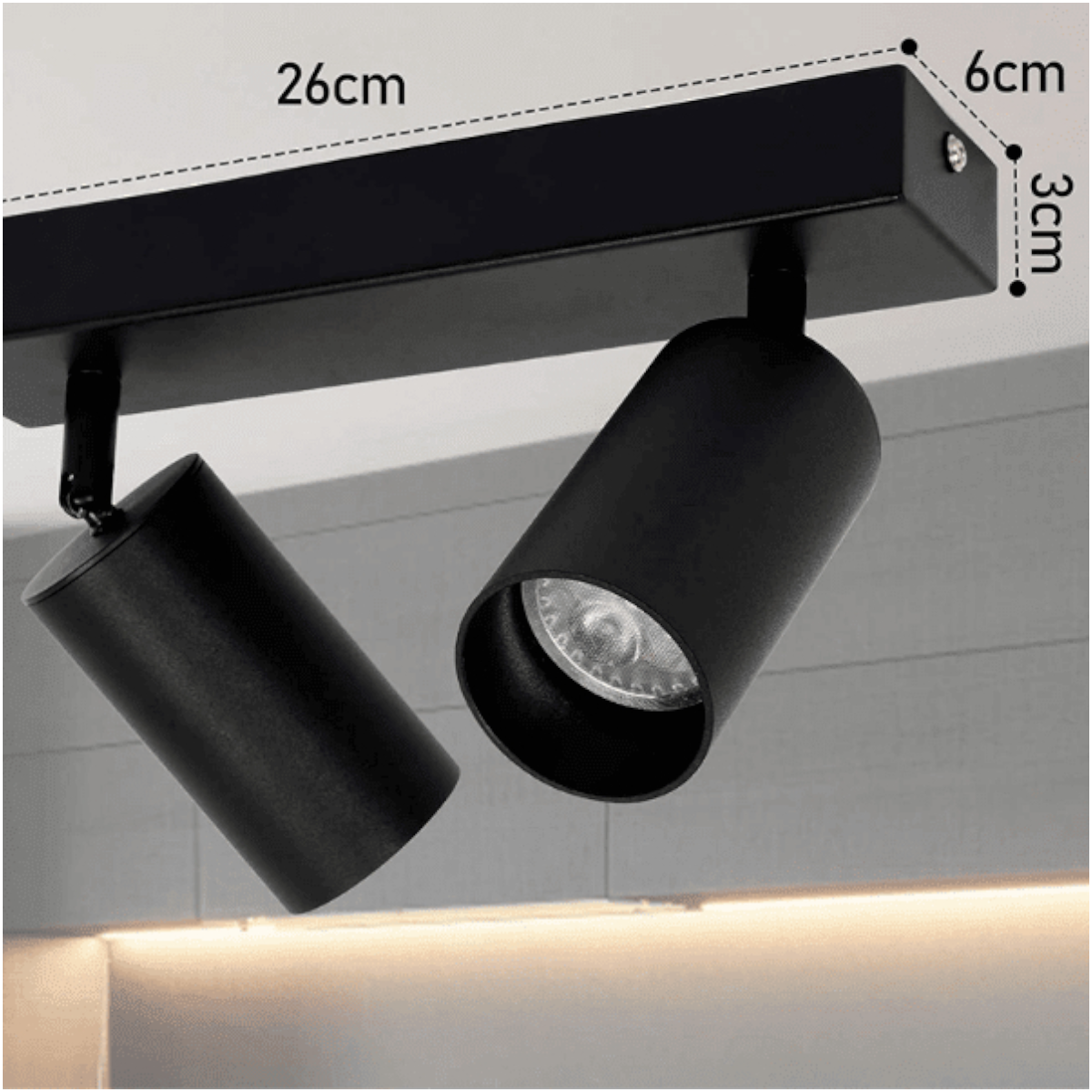 2 Aplique Altair II con 2 Focos Cilindro Negro Luz Cálida-2