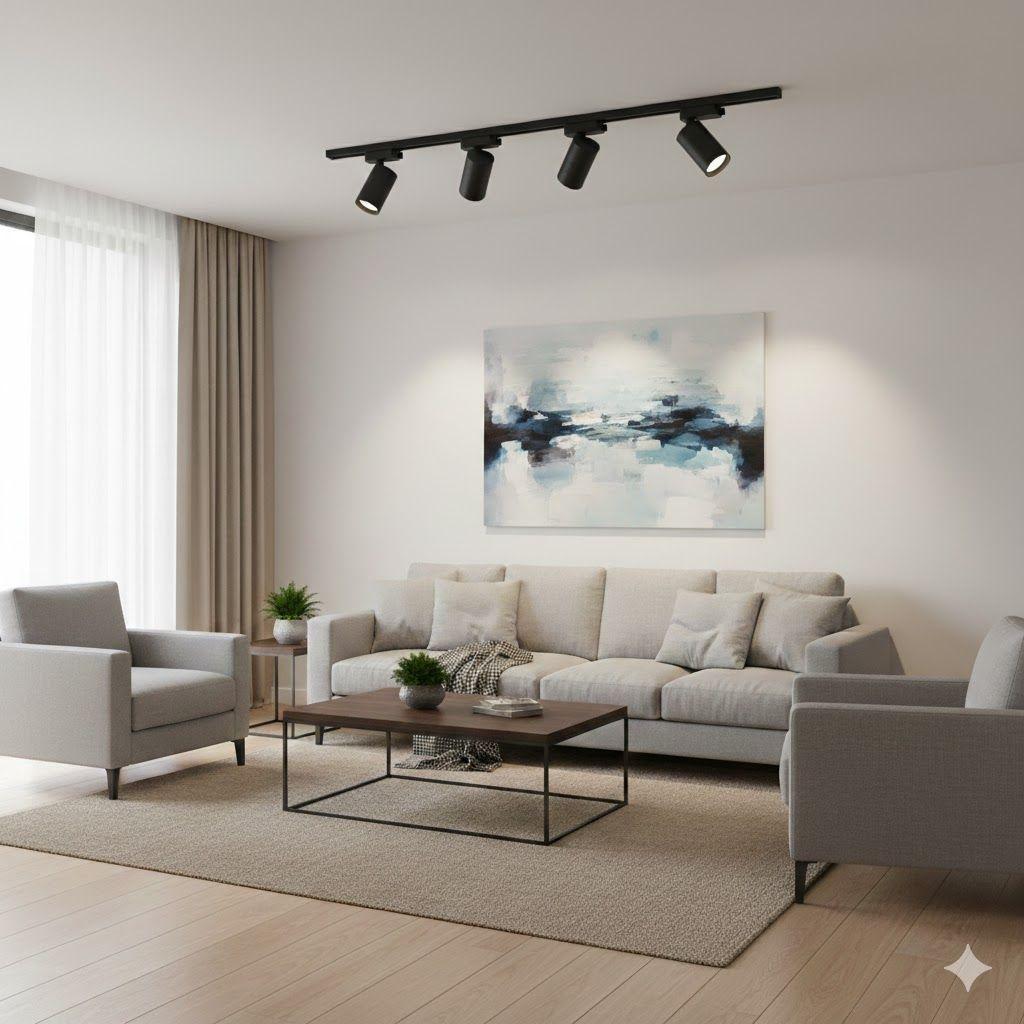 Lámpara 4 Focos Negros Luz Cálida con Riel de 1 metro-5