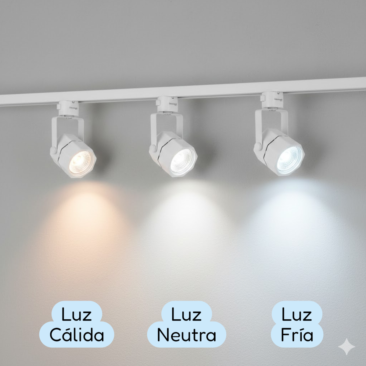 Lámpara 3 Focos Blancos Hexagonal Luz Neutra con Riel de 1 Metro-5