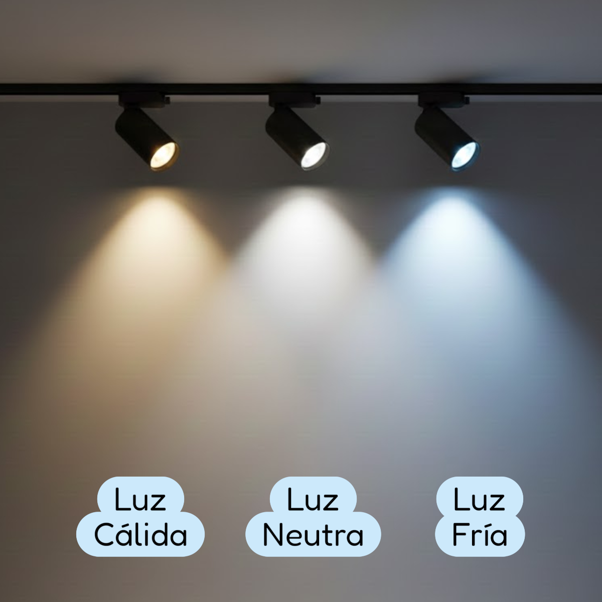 Lámpara Riel 5 Focos Cilindros Negros Luz Cálida con Riel de 1mt-7