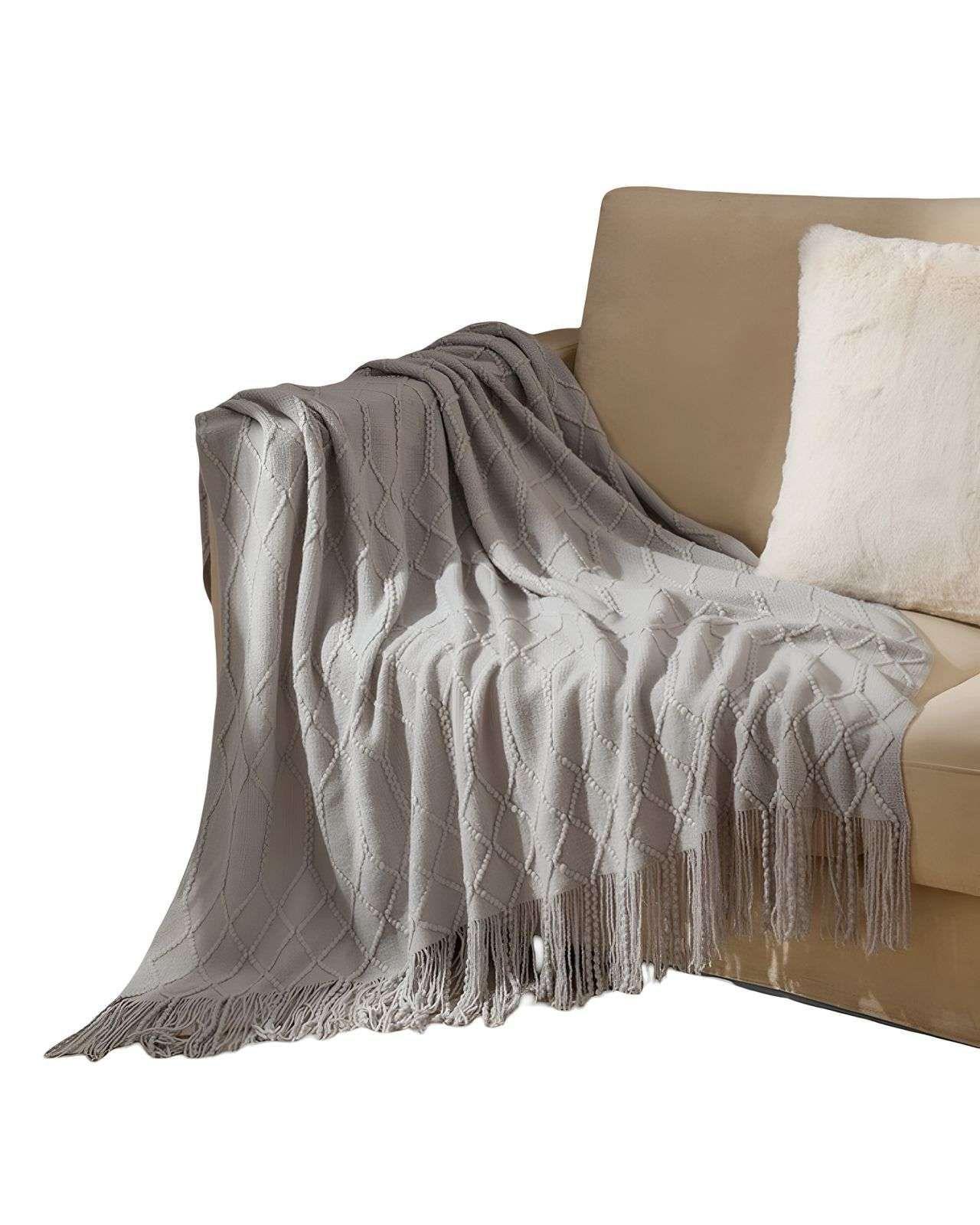 Mantas para sofas camas u oficinas con Flecos 127x152 cm Gris-0