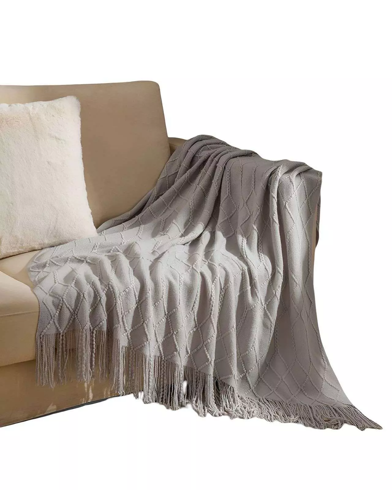 Mantas para sofas camas u oficinas con Flecos 127x152 cm Gris-1