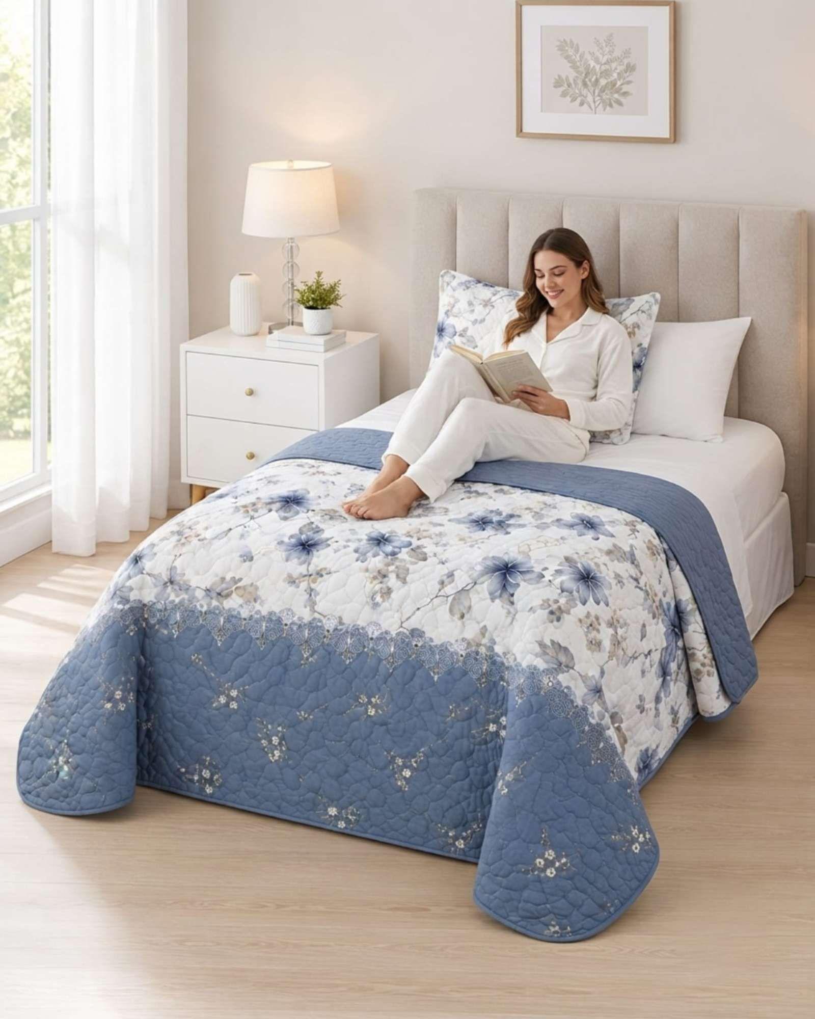 Juego De Cama 1.5 Plazas Cubrecama Quilt Verano Con Sabanas 11-2