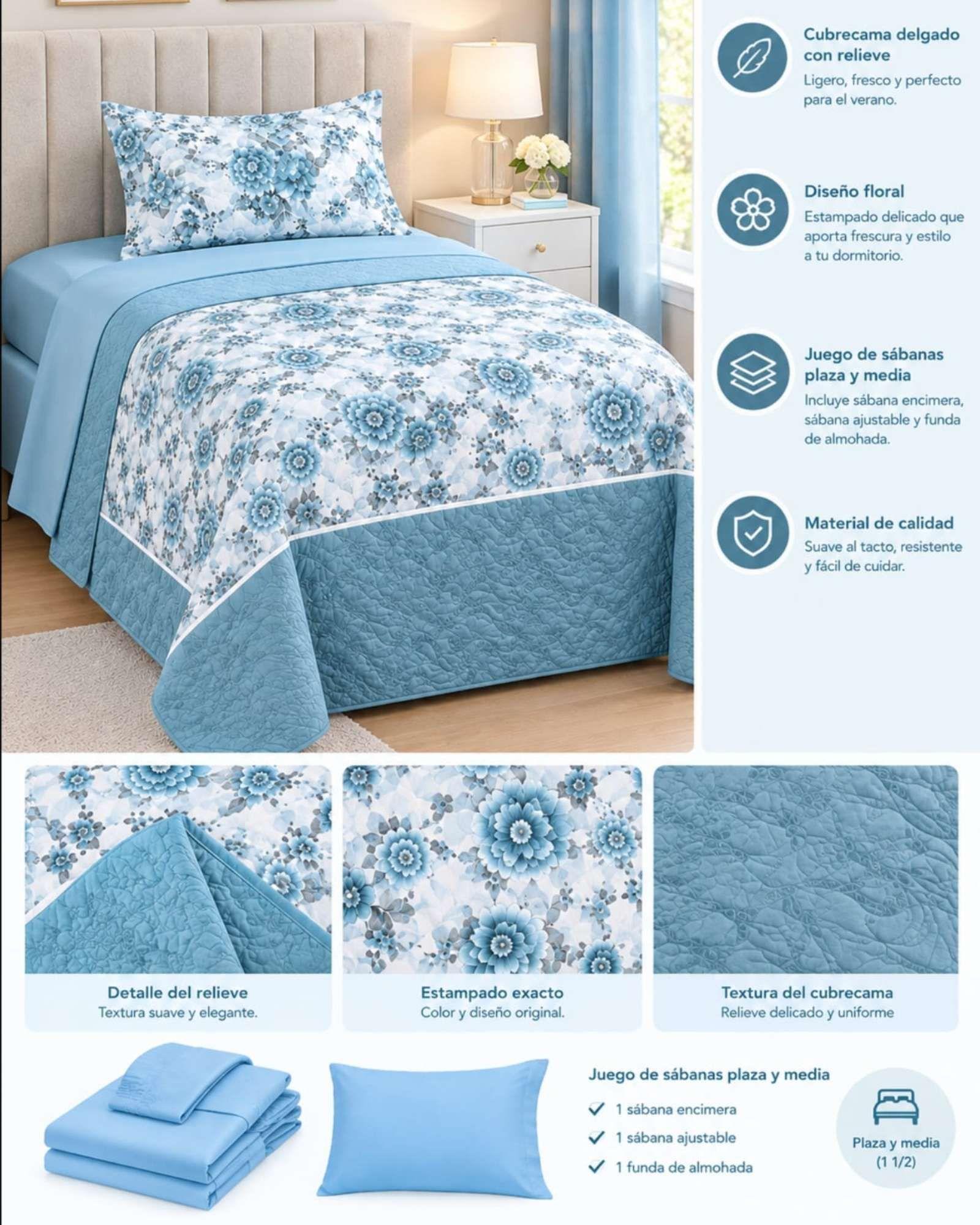 Quilt De Verano 1.5 Plazas Cubrecama Delgado Fresco Y Ligero 02-4