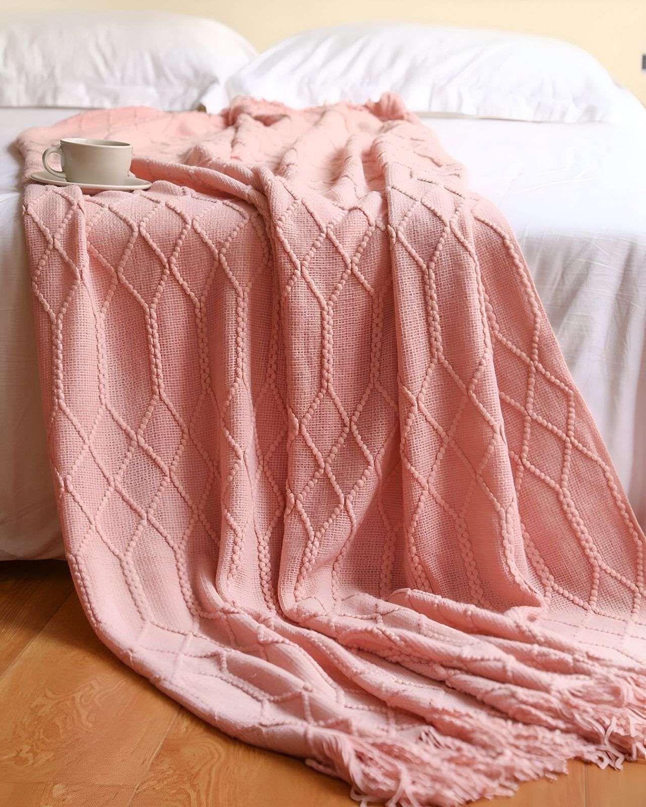 Mantas para sofas camas u oficinas con Flecos 127x152 cm Rosado-3