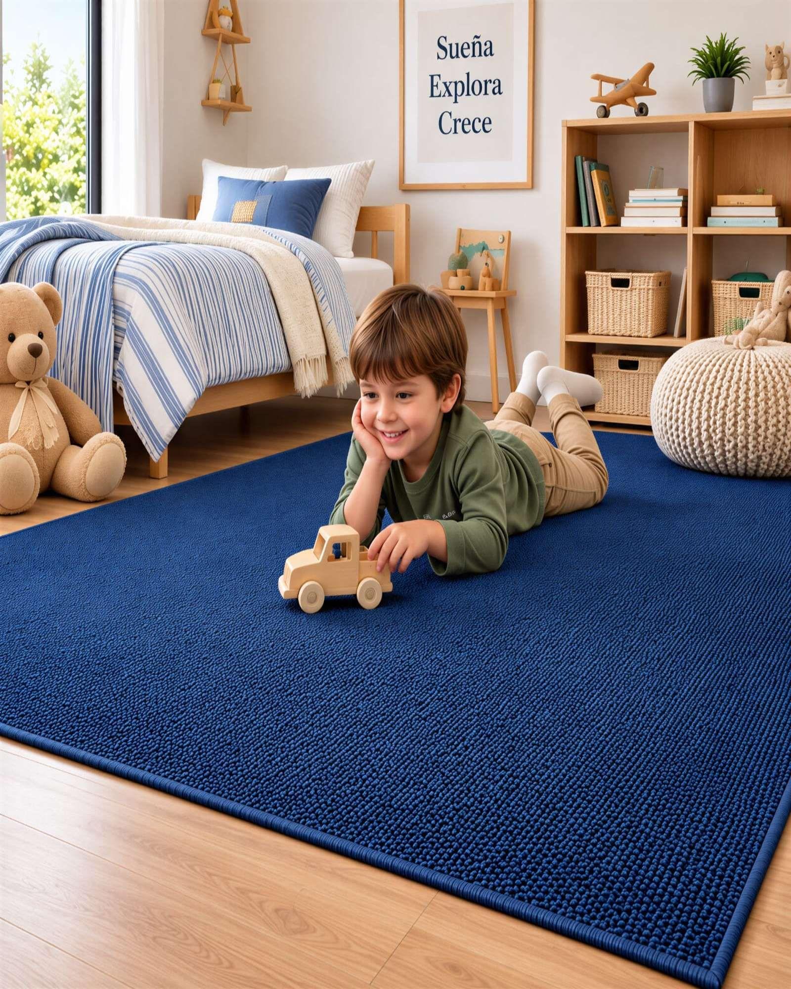 Alfombra Sisal 160x200 Azul Oscuro Diseño Con Relieve-2