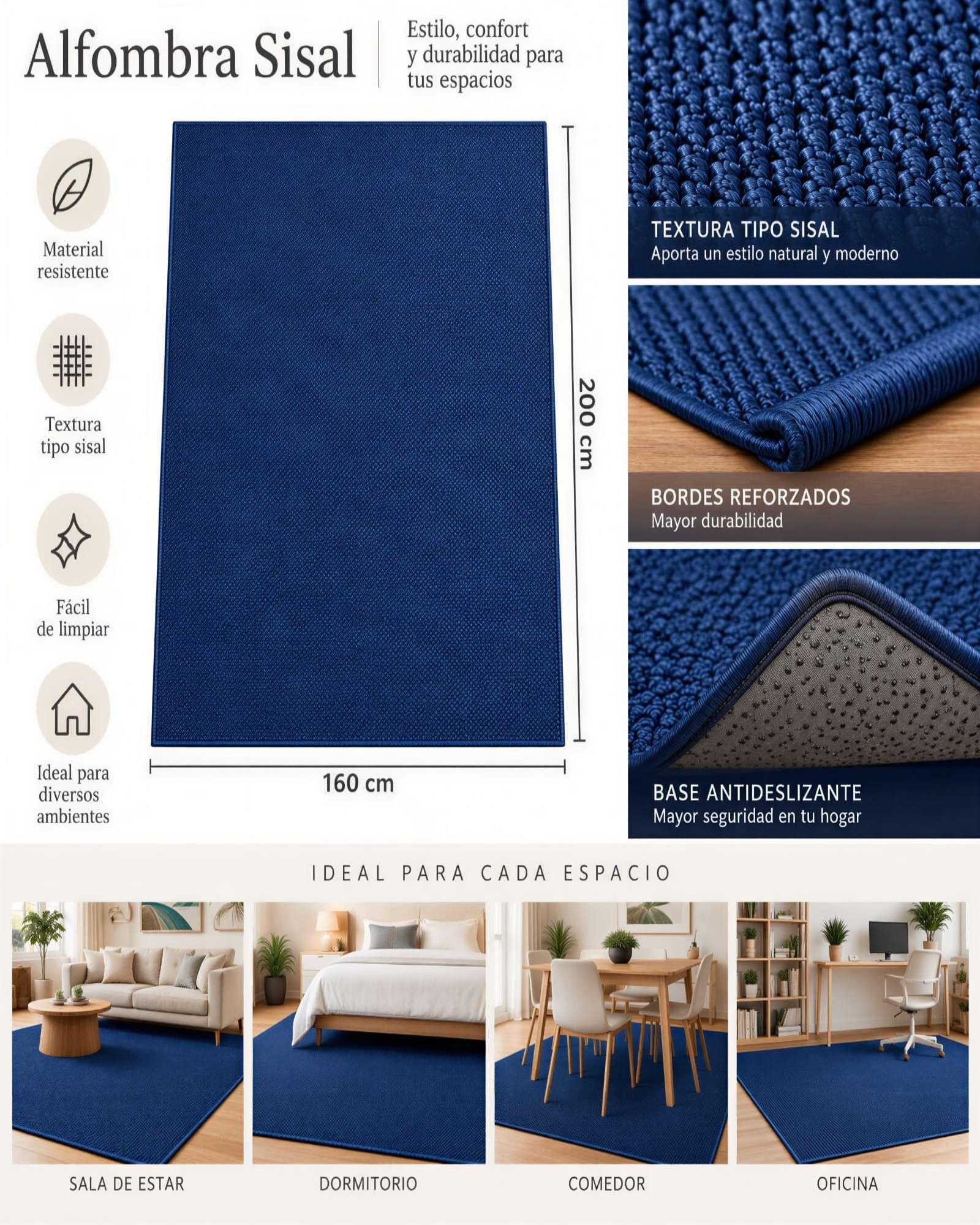 Alfombra Sisal 160x200 Azul Oscuro Diseño Con Relieve-4