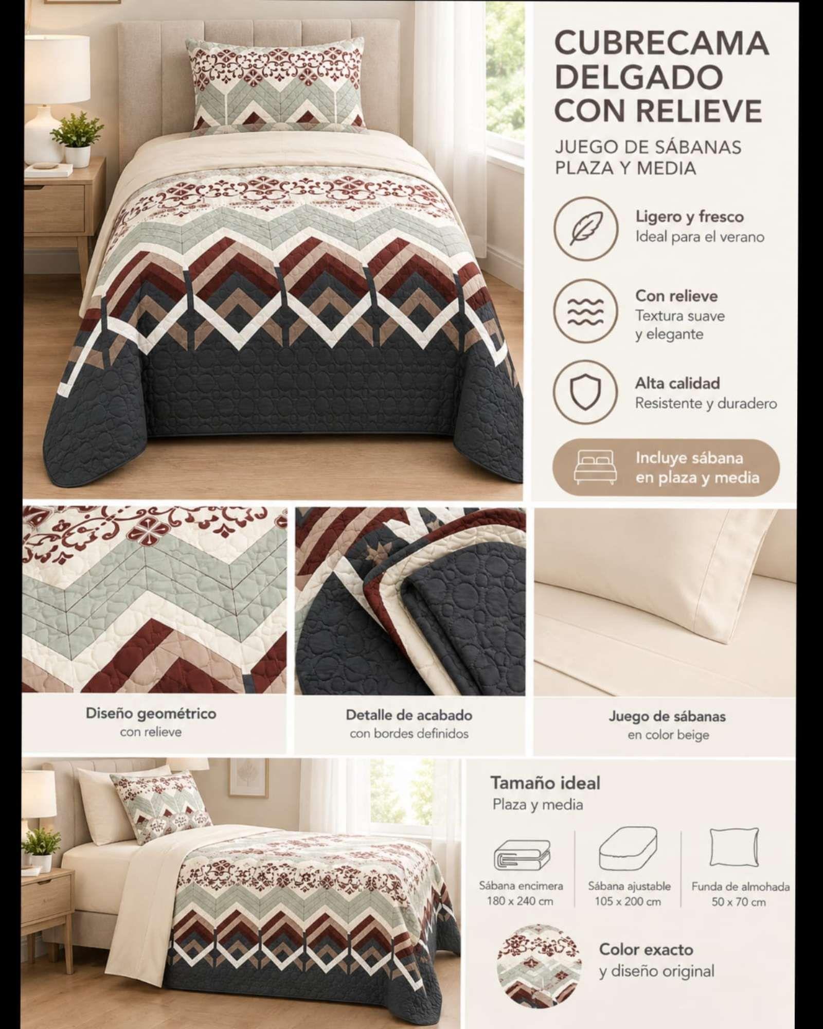 Juego De Cama 1.5 Plazas Cubrecama Quilt Verano Con Sabanas 05-5