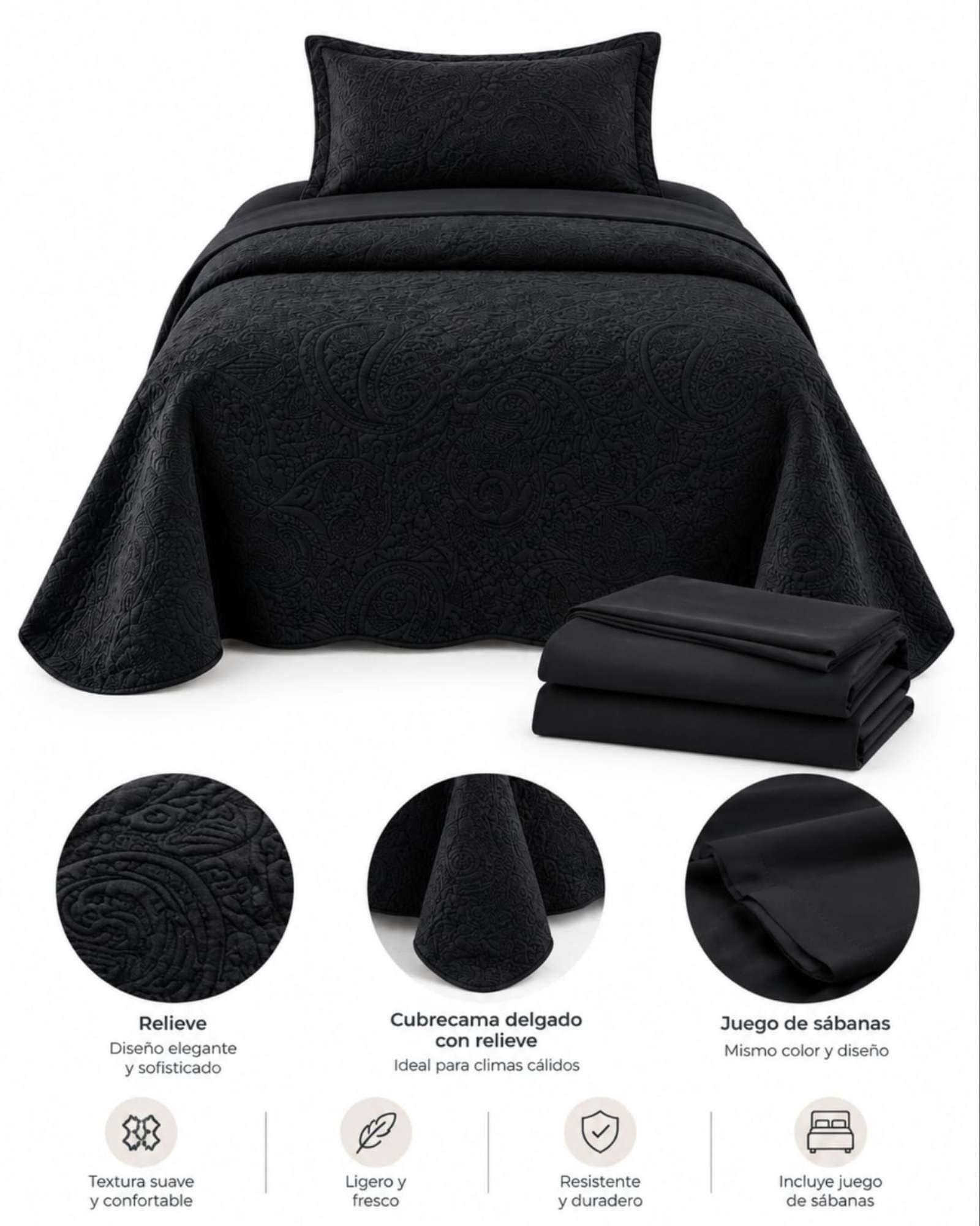 Pack Quilt Verano 1.5 Plazas Texturizado con Sábanas A2-4