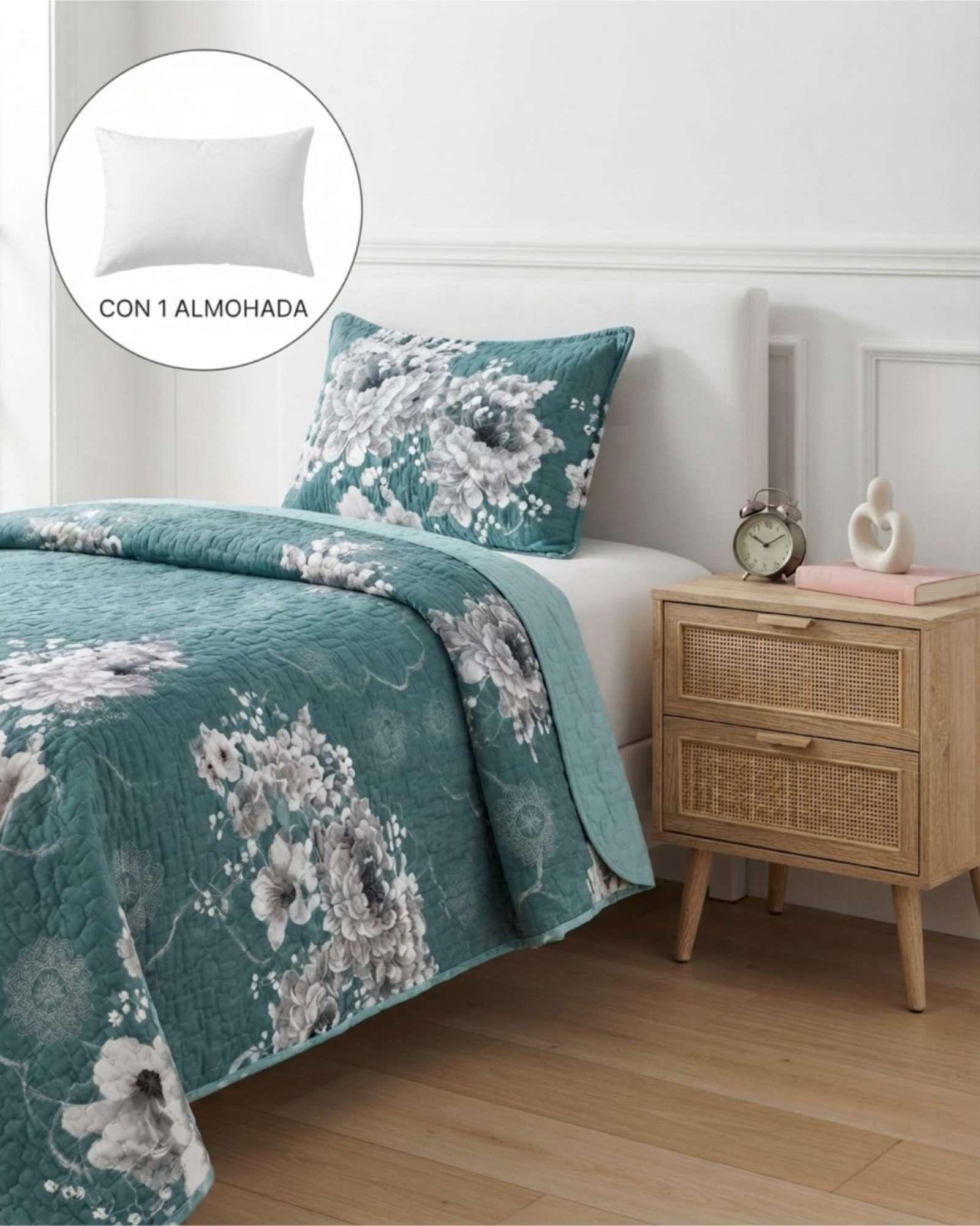 Set Cubrelecho Quilt Verano 1.5 Plazas Fresco + 1 Almohada a10-3