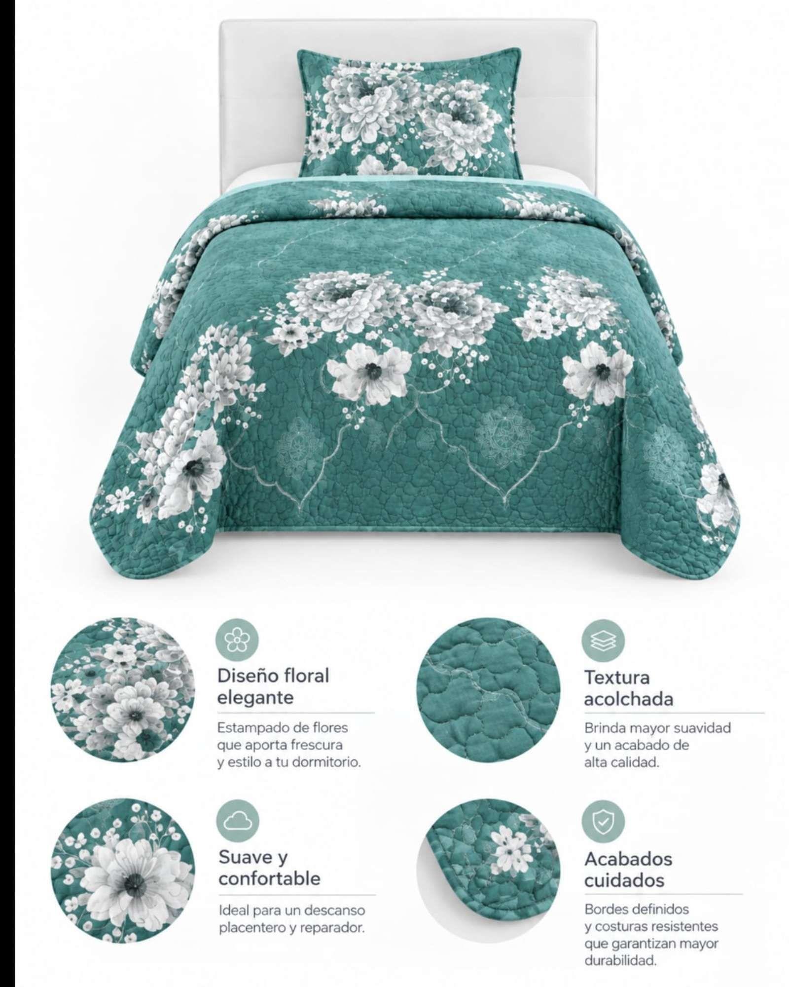 Set Cubrelecho Quilt Verano 1.5 Plazas Fresco + 1 Almohada a10-5