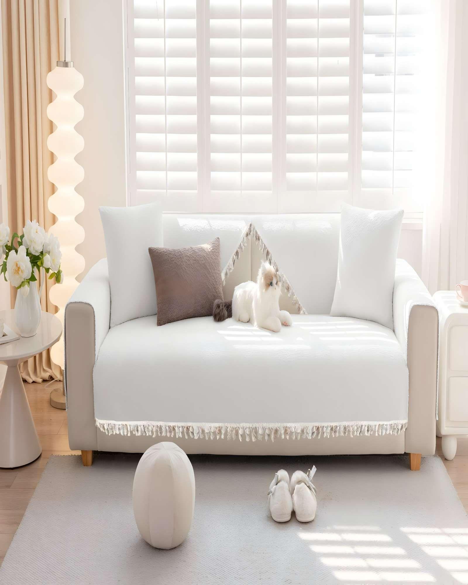 FUNDAS DE SILLÓN CON FLECOS 5 PIEZAS DE SILLÓN CON FLECOS BLANCO-2