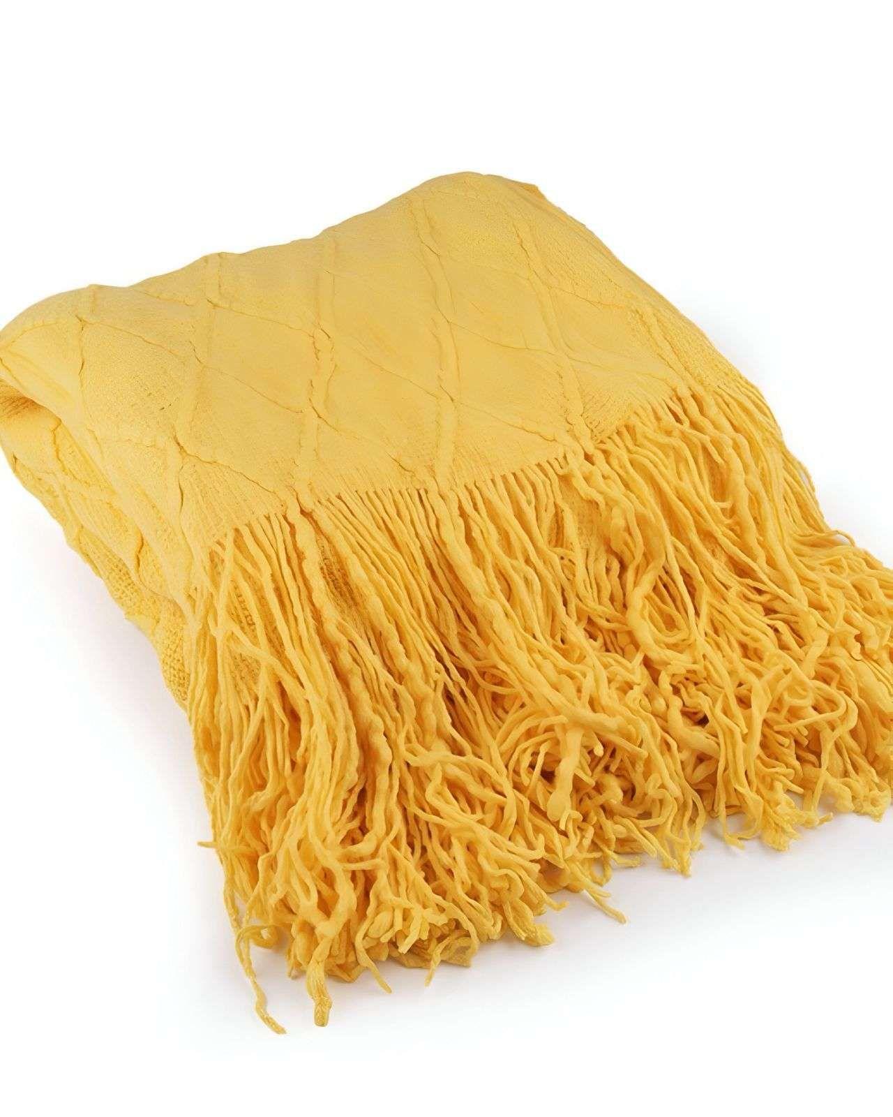 Mantas para sofas camas u oficinas con Flecos 127x152 cm Amarillo-2