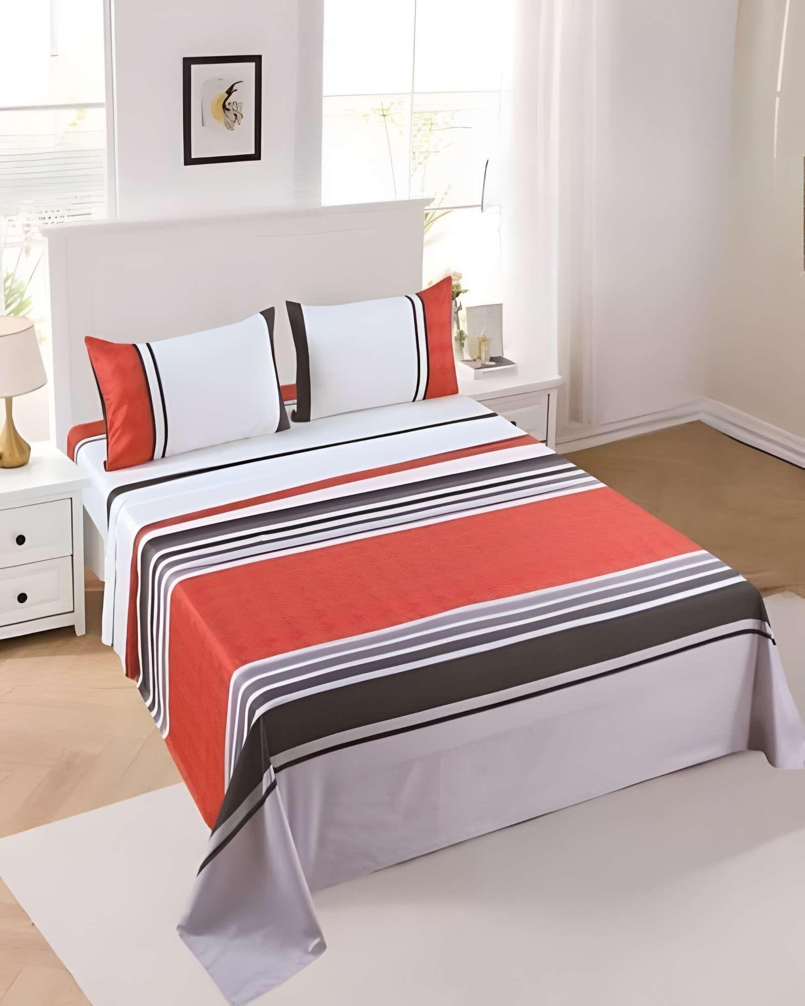 SET DE SABANAS DISEÑO LINEAS 2 PLAZAS NARANJA-3