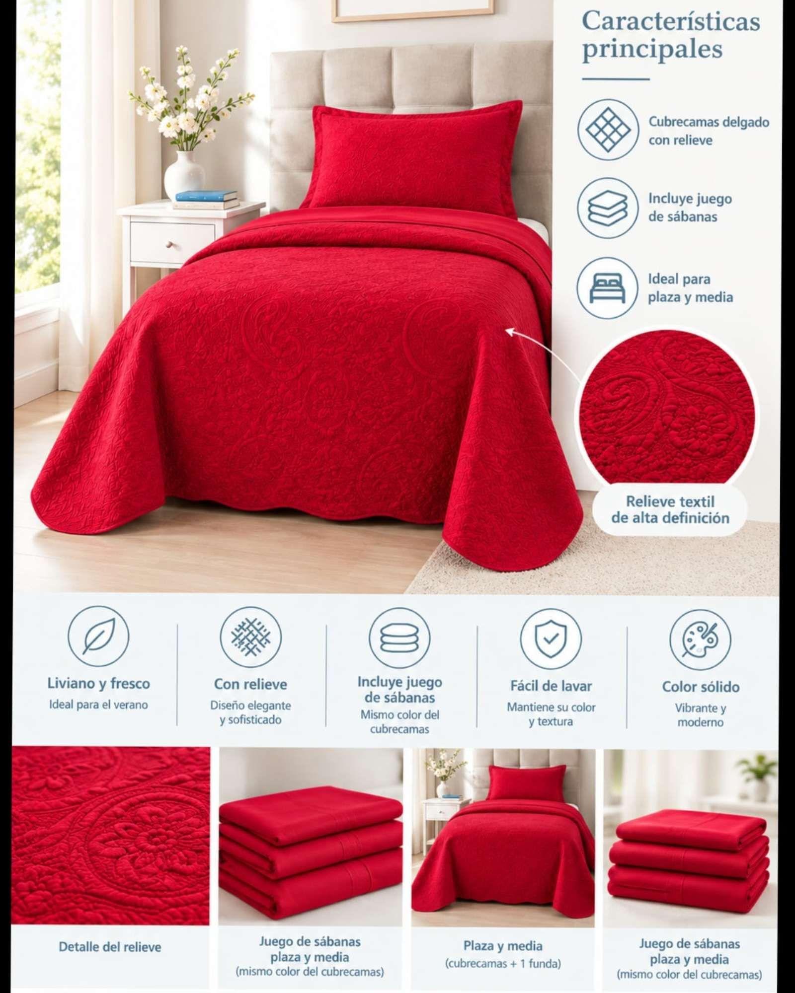 Pack Quilt Verano 1.5 Plazas Texturizado con Sábanas A6-4