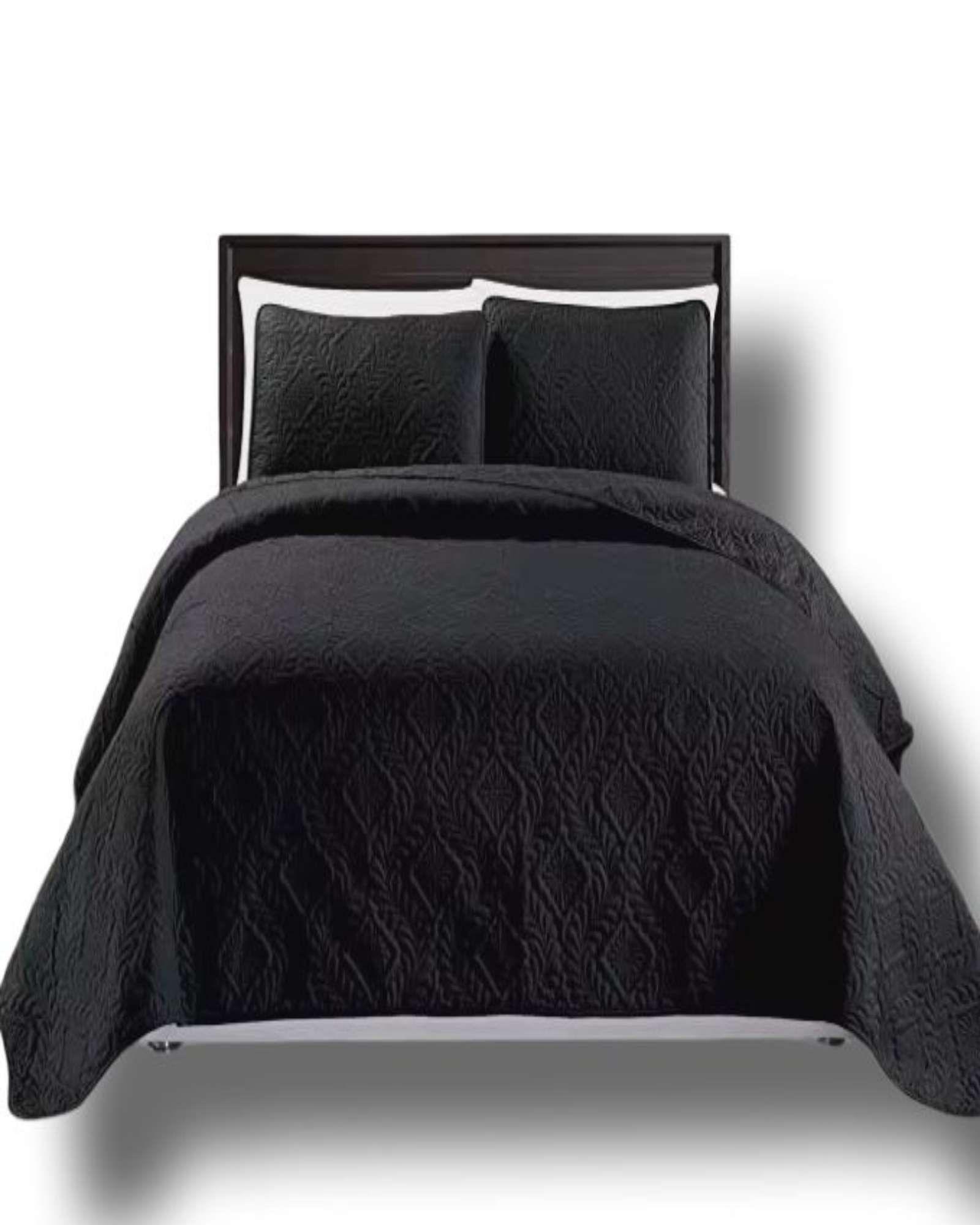 COBERTOR COLCHA DE VERANO QUILT 2 PLAZA NEGRO-1