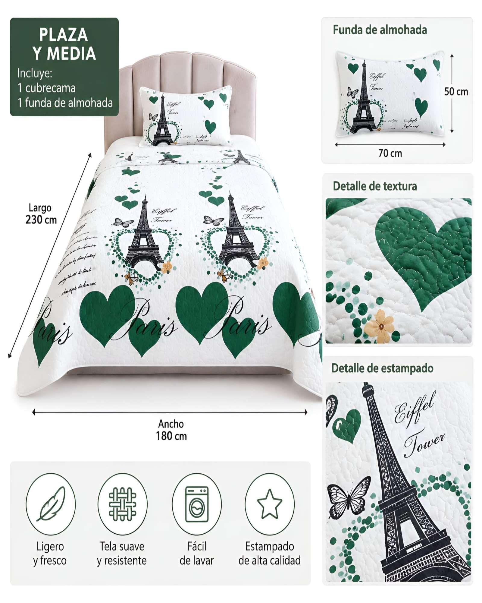 Quilt Delgado Cubrecama 1.5 Plazas + Funda de Almohada D28-4