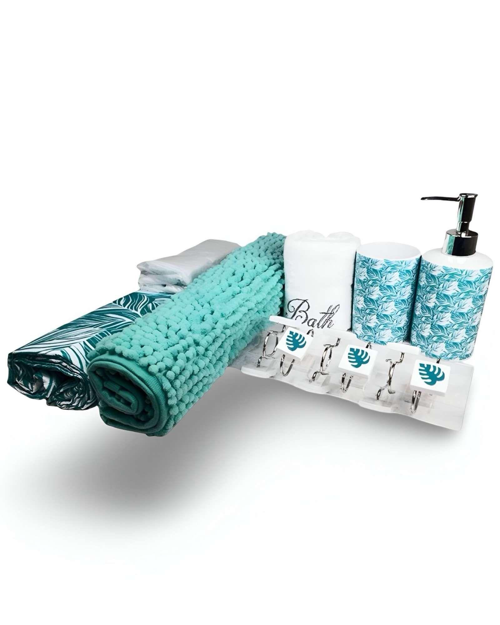 Sets juego de Baño 18 Piezas Cortina, Alfombra, Toalla y Jaboneras Doral A11-0