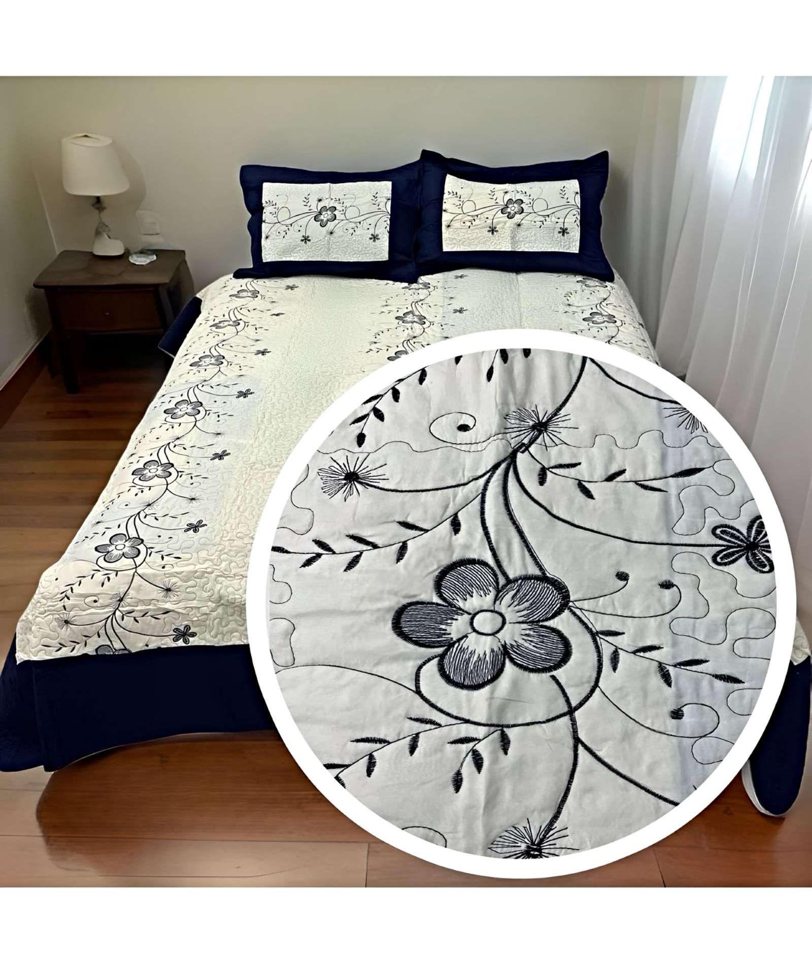 CUBRECAMA COLCHA QUILT DE VERANO PLAZA Y MEDIA BORDADO A1-2