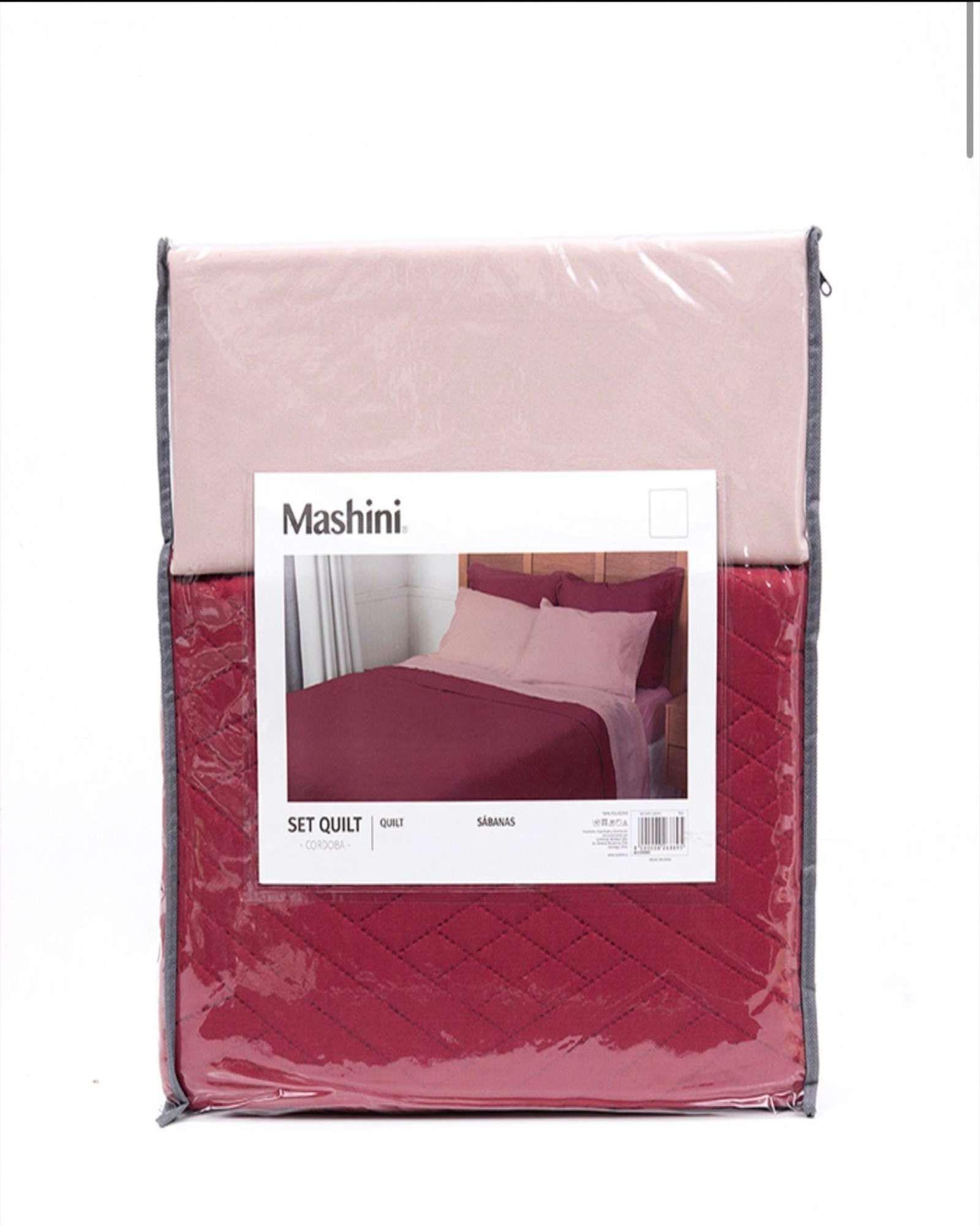 Cubrecama Quilt  mas Juego de Sábana Liso 1.5 Plaza Mashini M04-3