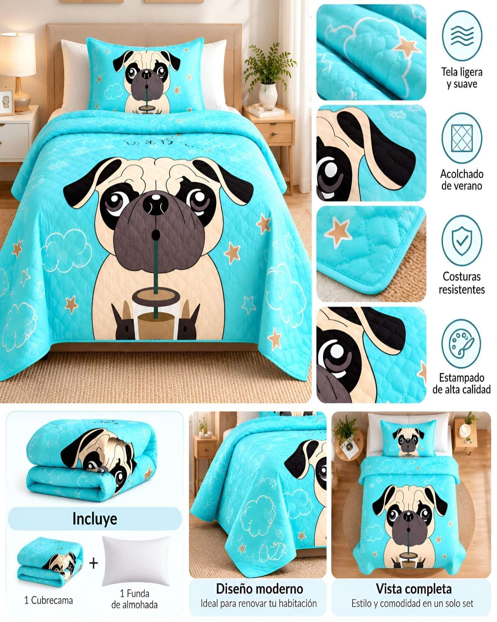Cubrecama Quilt Verano 1.5 Plazas + Funda De Almohada-5